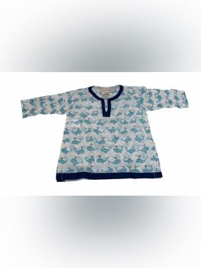 Pottery Barn Kids Boy Top Summer Whale Blue Print 100 Cotton 6-12 Month